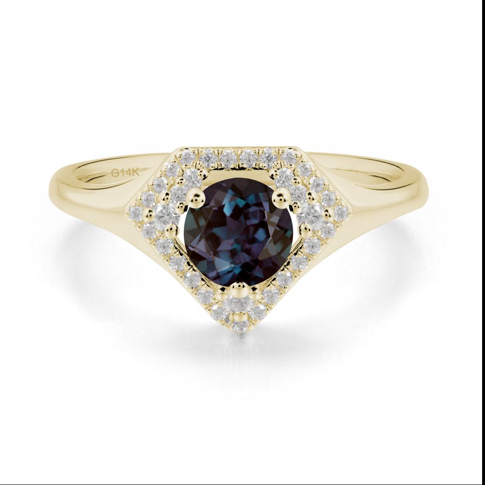 Round Alexandrite Double Halo Ring - LUO Jewelry #metal_14k yellow gold