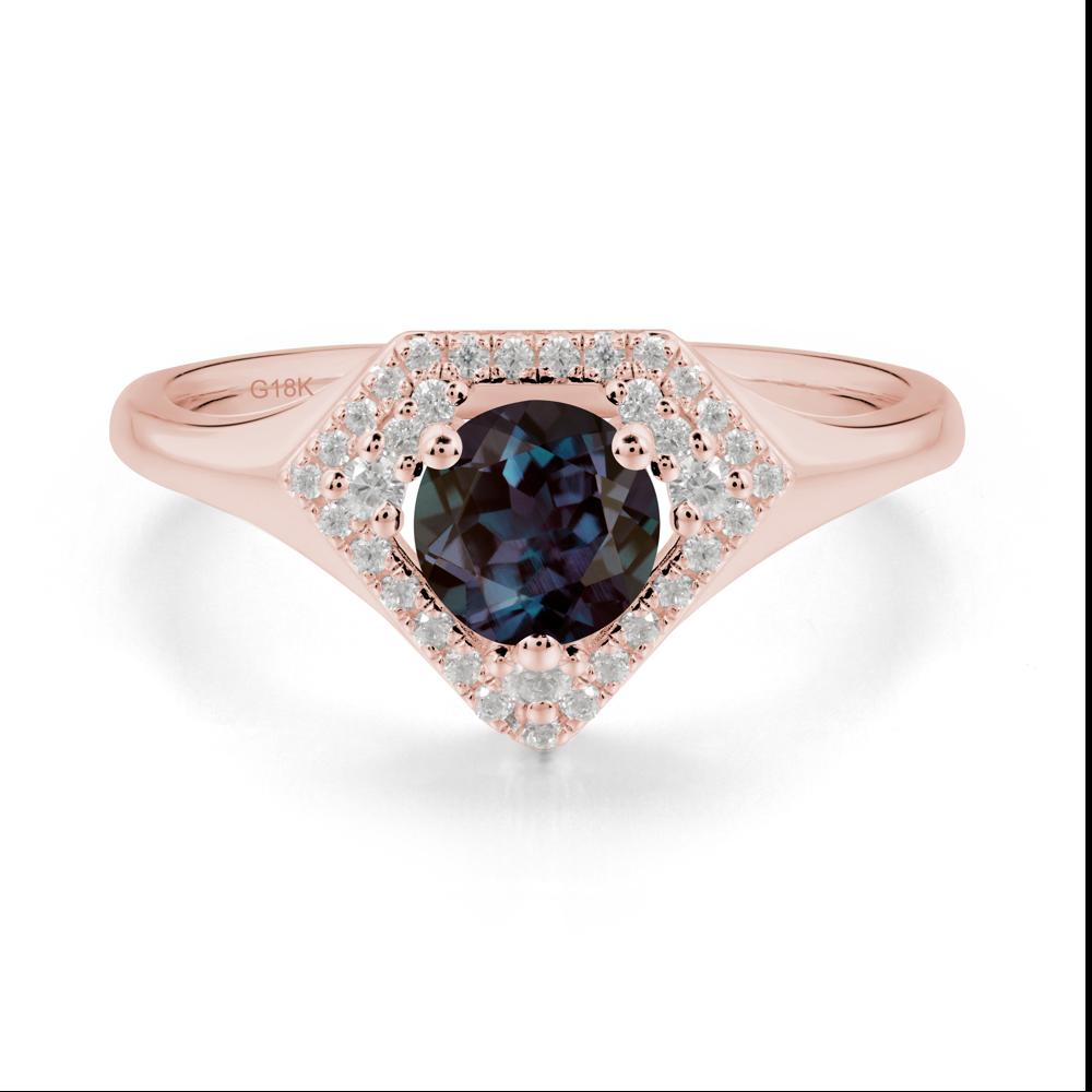 Round Alexandrite Double Halo Ring - LUO Jewelry #metal_18k rose gold