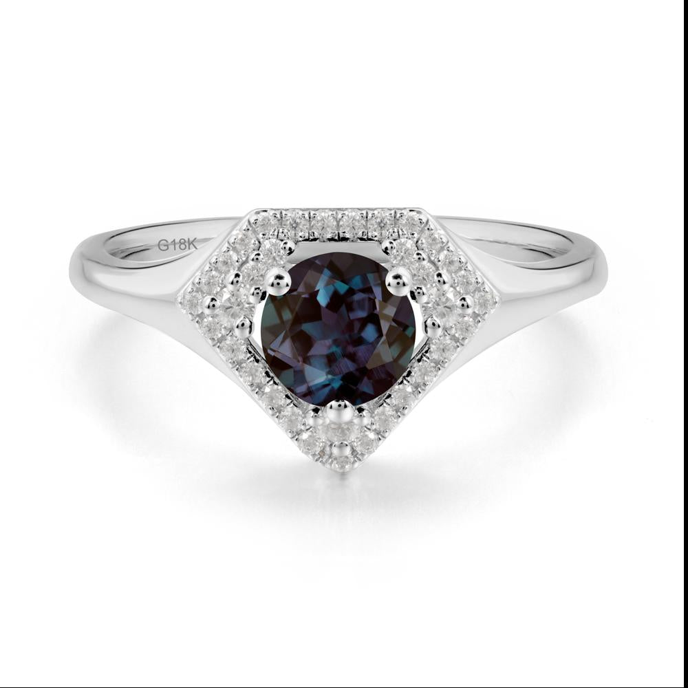 Round Alexandrite Double Halo Ring - LUO Jewelry #metal_18k white gold