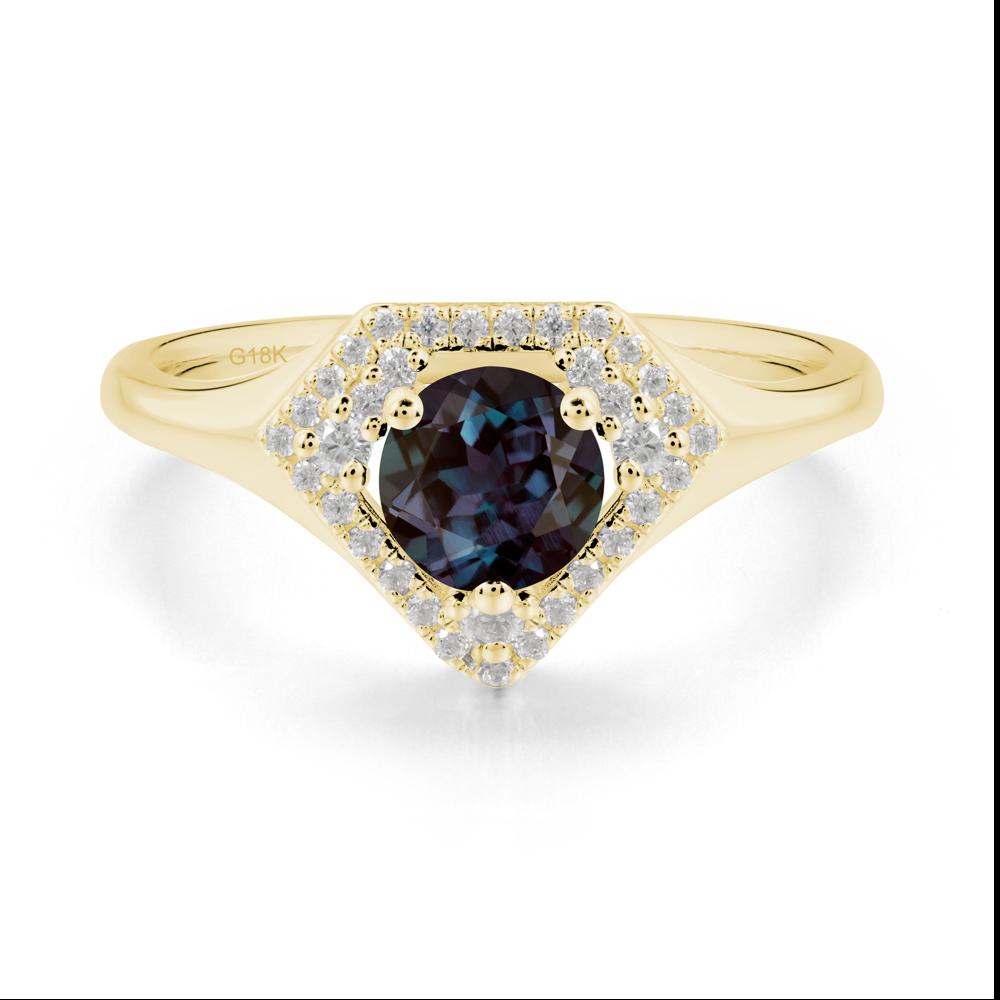 Round Alexandrite Double Halo Ring - LUO Jewelry #metal_18k yellow gold