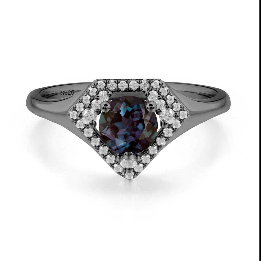 Round Alexandrite Double Halo Ring - LUO Jewelry #metal_black finish sterling silver