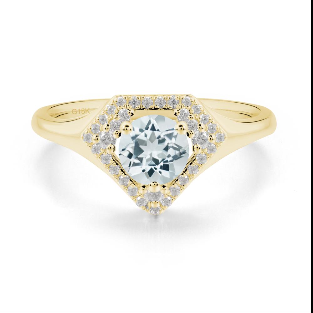 Round Aquamarine Double Halo Ring - LUO Jewelry #metal_18k yellow gold