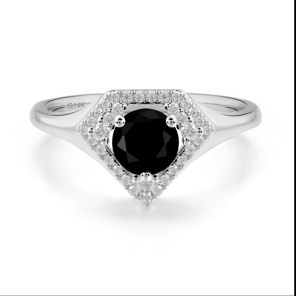 Double Halo Black Spinel Ring - LUO Jewelry #metal_14k white gold
