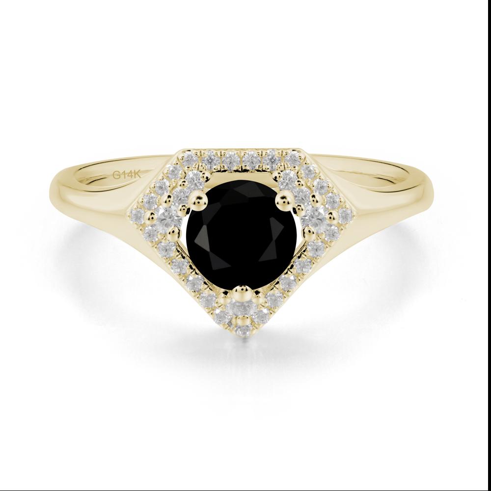 Double Halo Black Spinel Ring - LUO Jewelry #metal_14k yellow gold