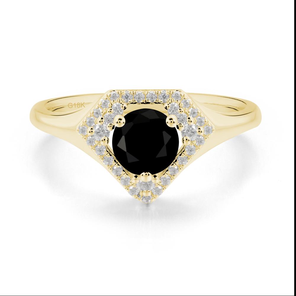 Double Halo Black Spinel Ring - LUO Jewelry #metal_18k yellow gold