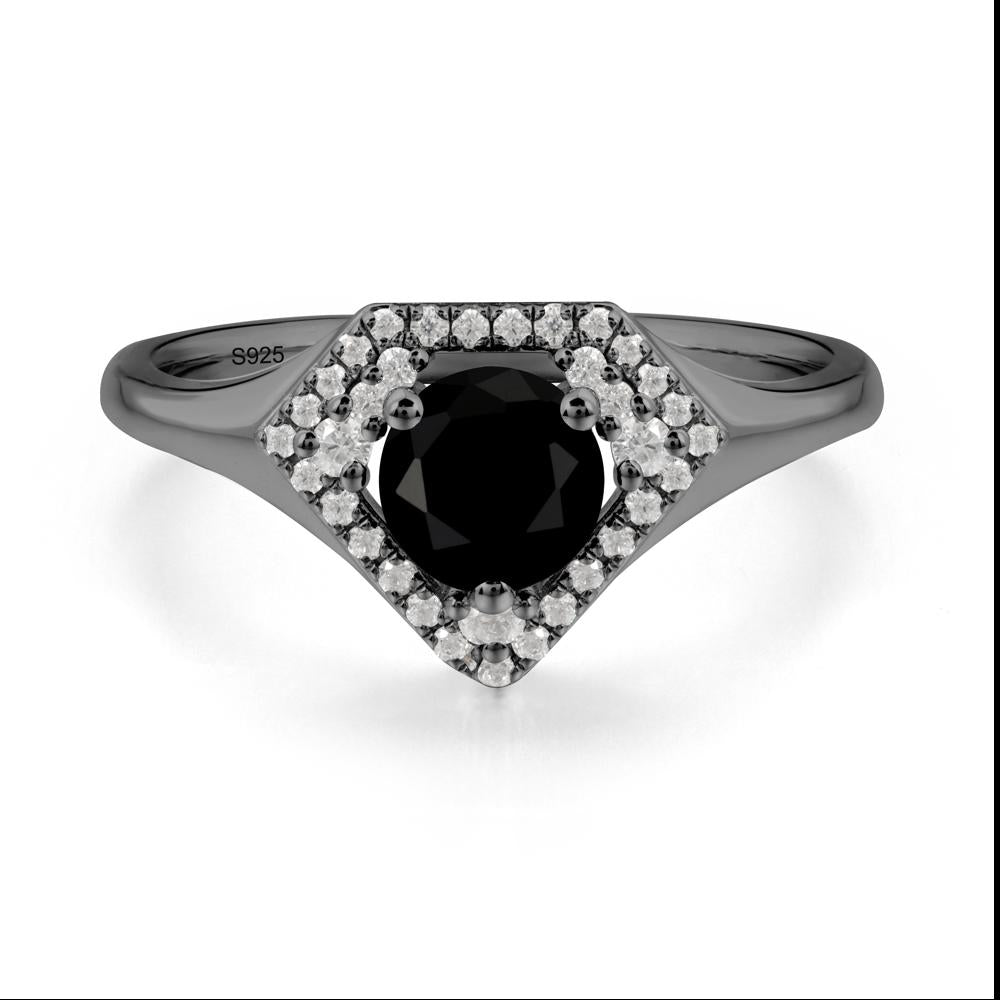 Double Halo Black Spinel Ring - LUO Jewelry #metal_black finish sterling silver