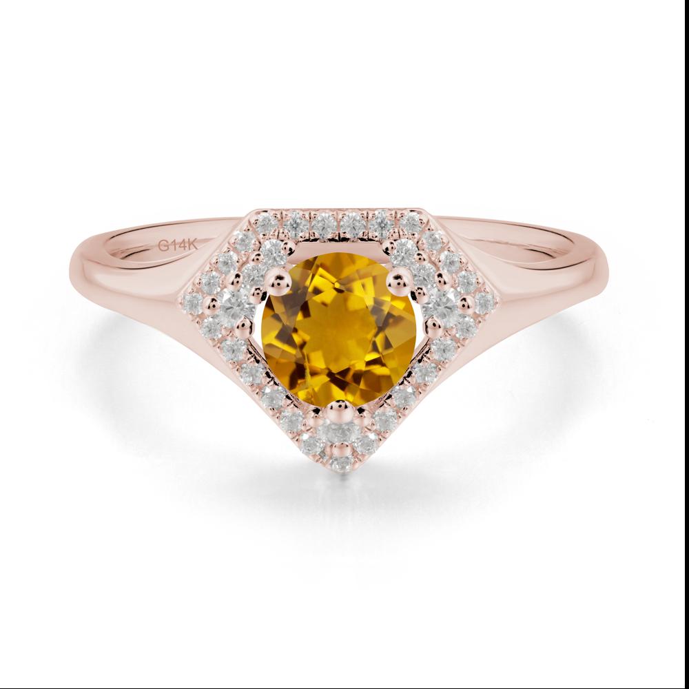 Round Citrine Double Halo Ring - LUO Jewelry #metal_14k rose gold