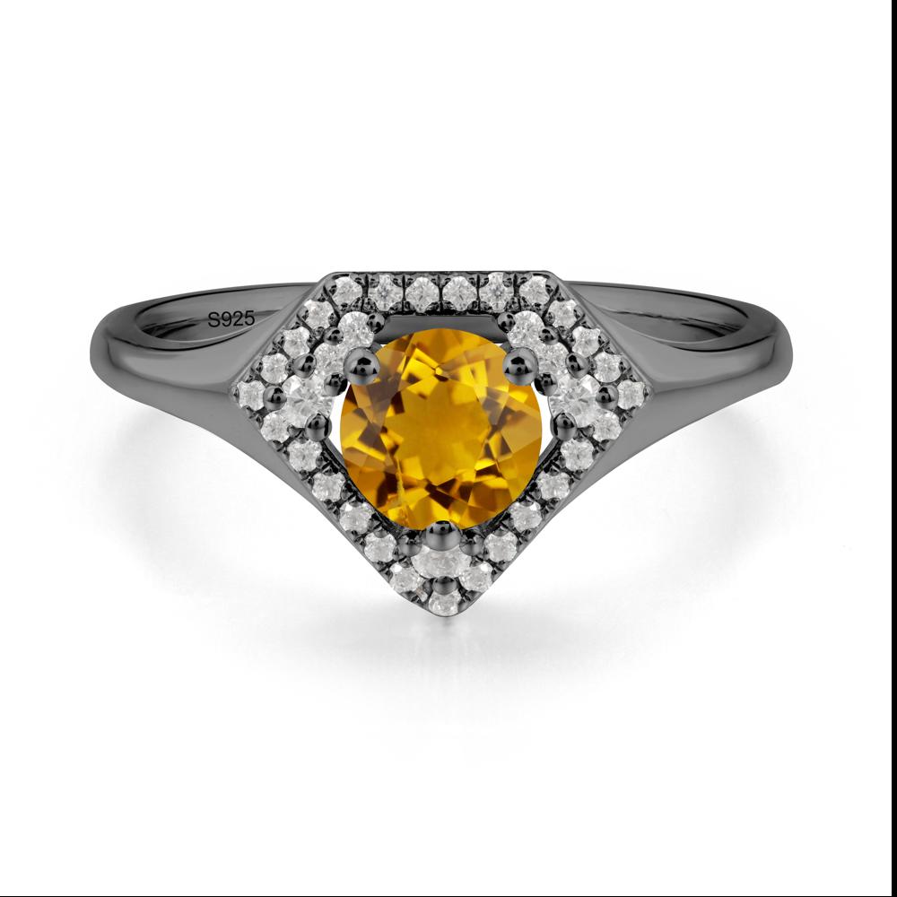 Round Citrine Double Halo Ring - LUO Jewelry #metal_black finish sterling silver