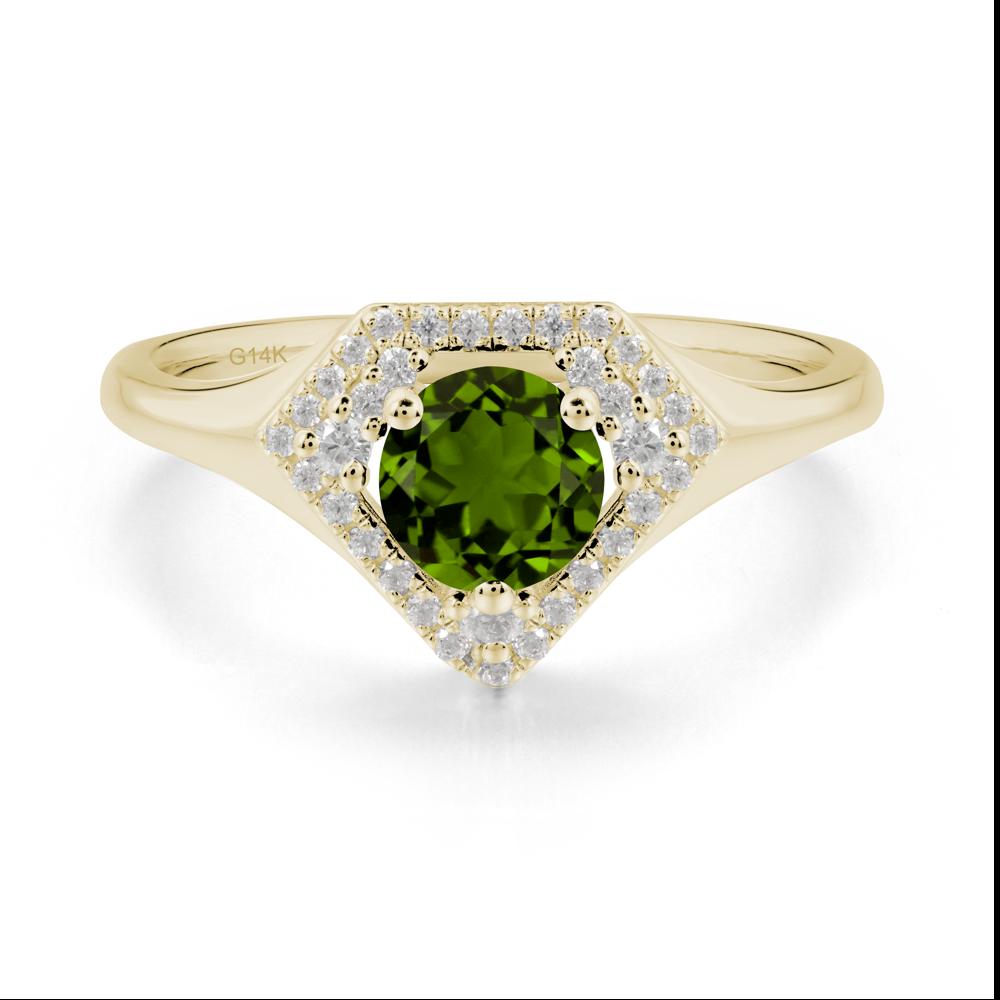 Round Diopside Double Halo Ring - LUO Jewelry #metal_14k yellow gold