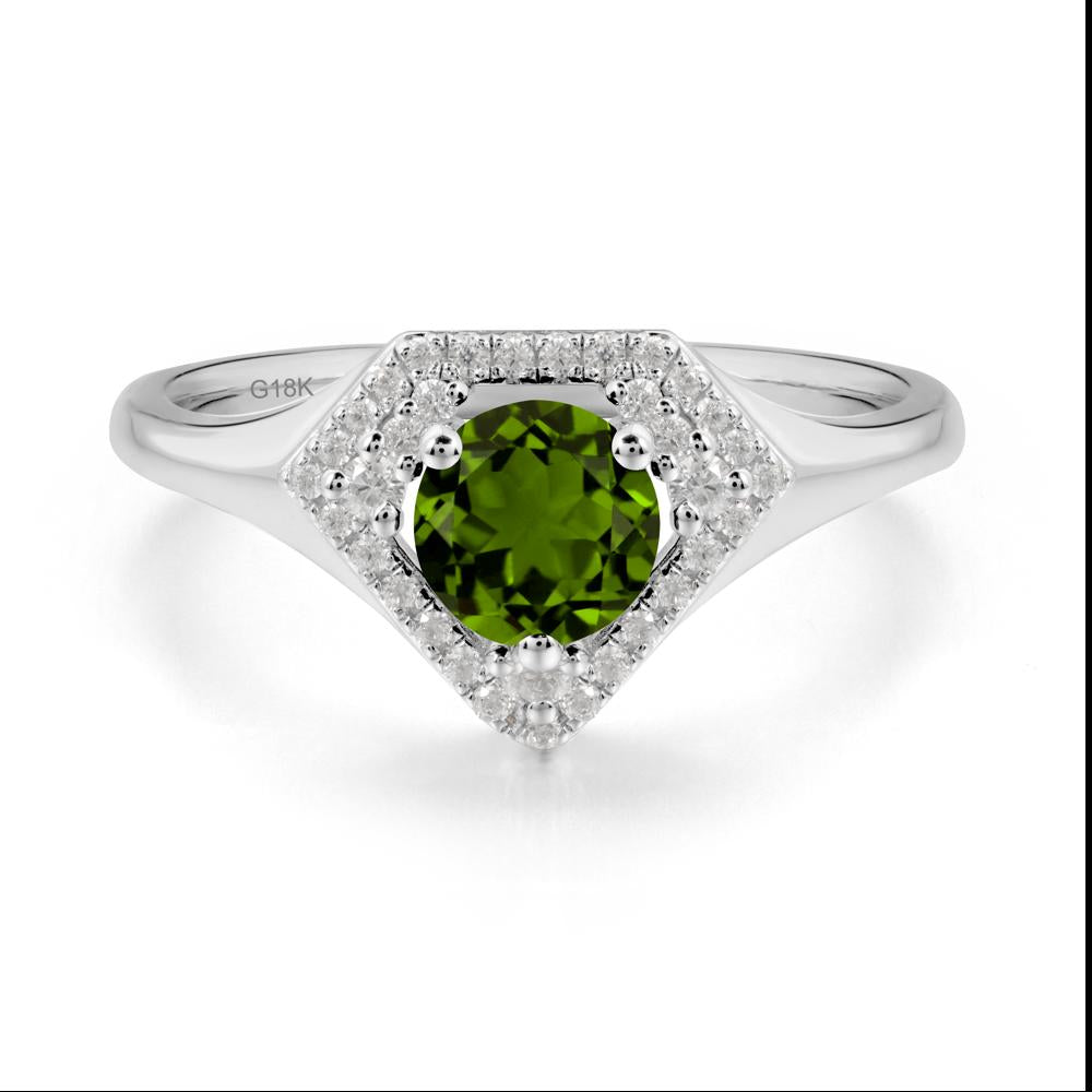 Round Diopside Double Halo Ring - LUO Jewelry #metal_18k white gold