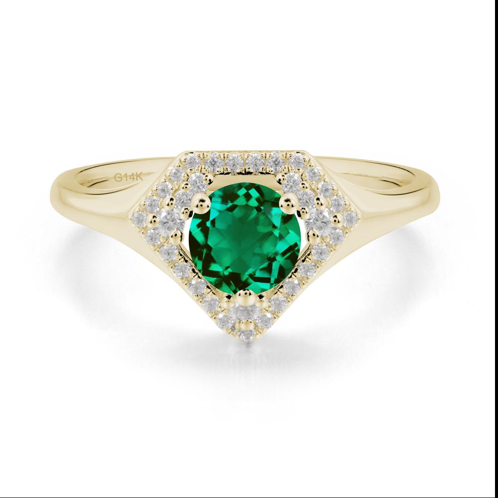 Round Emerald Double Halo Ring - LUO Jewelry #metal_14k yellow gold