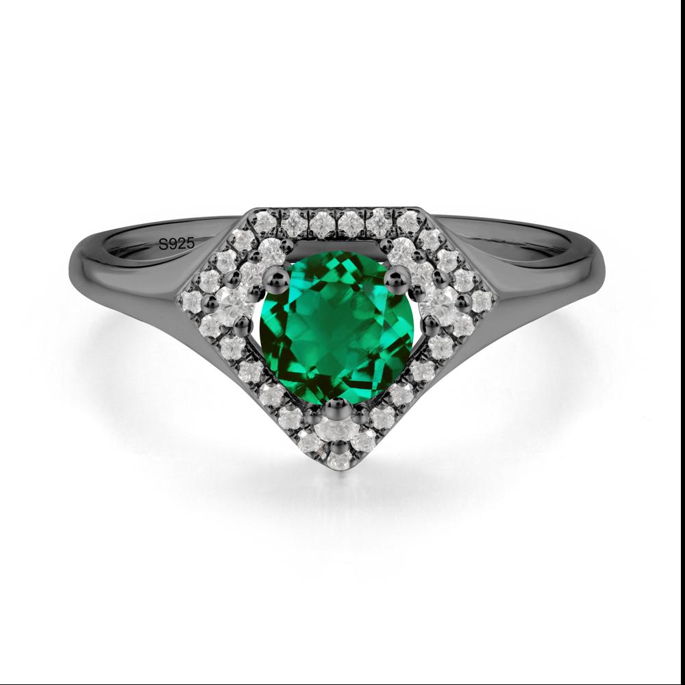 Round Emerald Double Halo Ring - LUO Jewelry #metal_black finish sterling silver