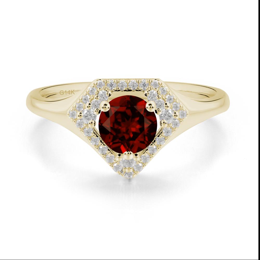 Round Garnet Double Halo Ring - LUO Jewelry #metal_14k yellow gold