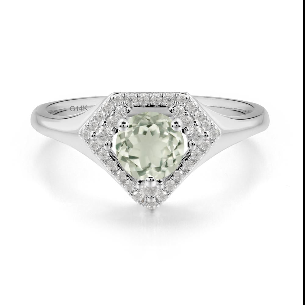 Double Halo Green Amethyst Ring - LUO Jewelry #metal_14k white gold