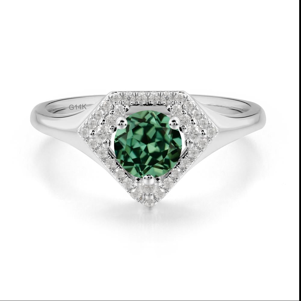 Double Halo Green Sapphire Ring - LUO Jewelry #metal_14k white gold