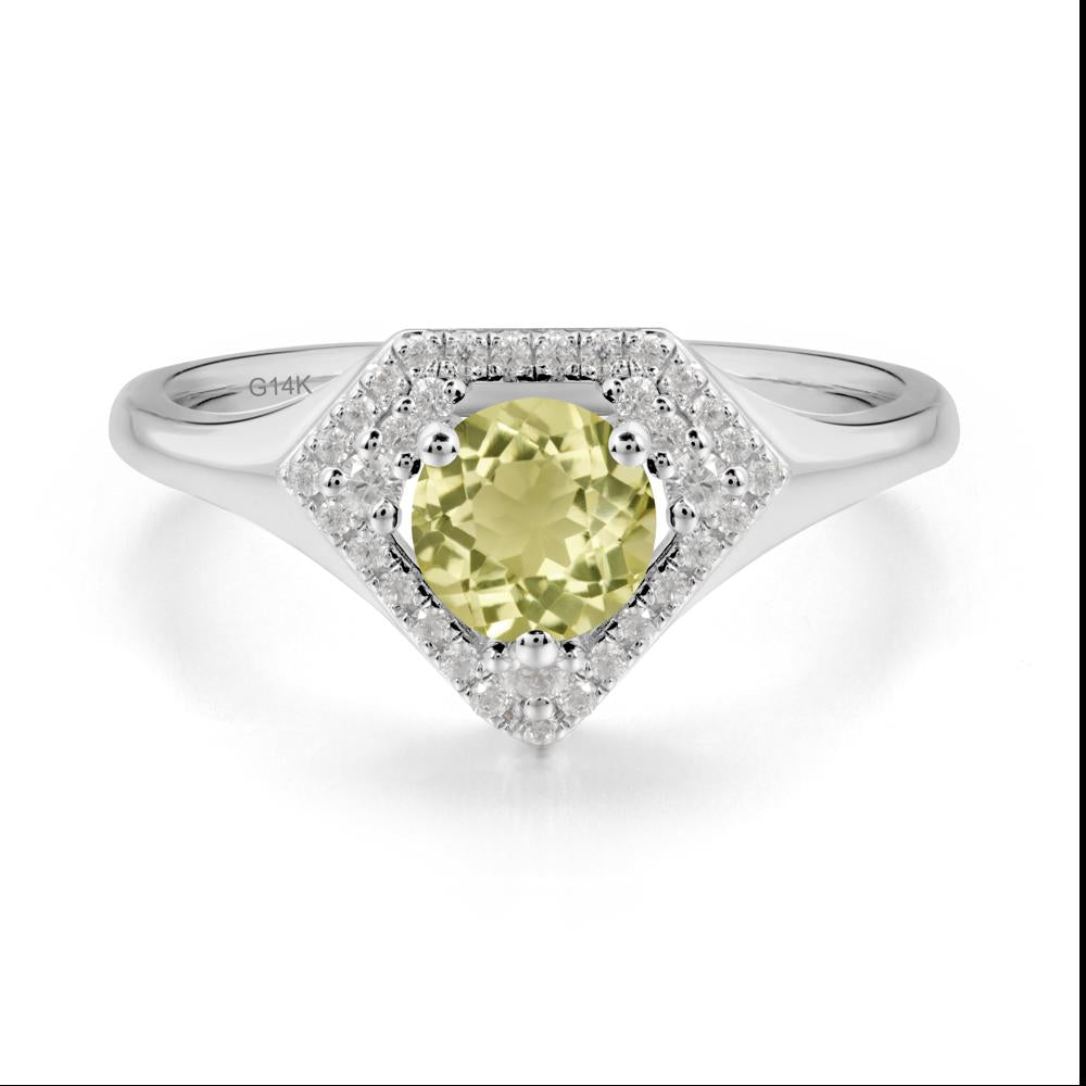 Double Halo Lemon Quartz Ring - LUO Jewelry #metal_14k white gold