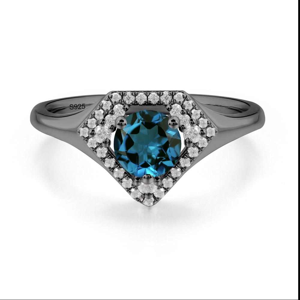 Double Halo London Blue Topaz Ring - LUO Jewelry #metal_black finish sterling silver