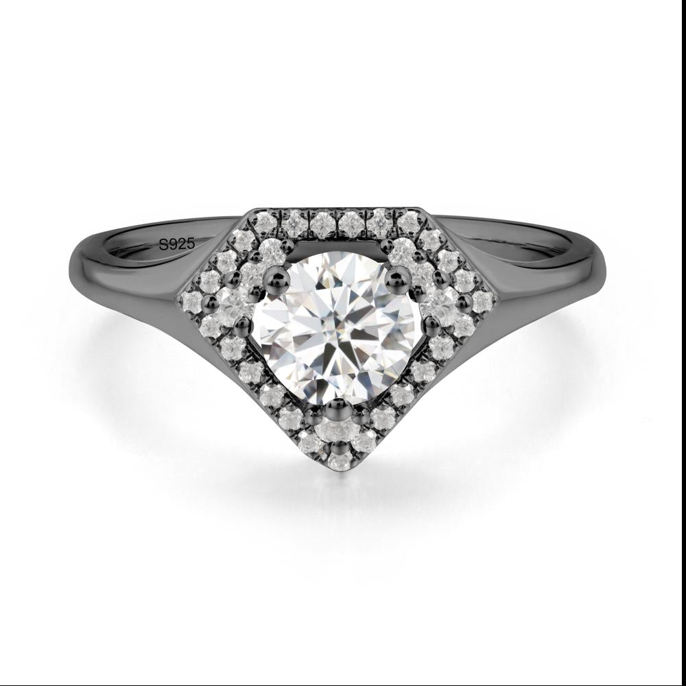 Round Moissanite Double Halo Ring - LUO Jewelry #metal_black finish sterling silver
