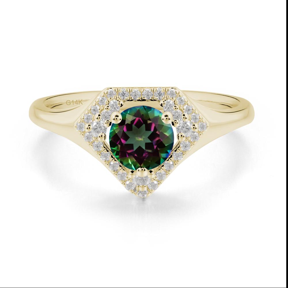 Round Mystic Topaz Double Halo Ring - LUO Jewelry #metal_14k yellow gold