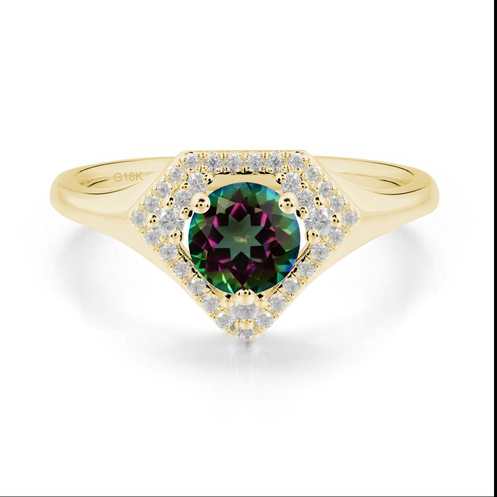 Round Mystic Topaz Double Halo Ring - LUO Jewelry #metal_18k yellow gold