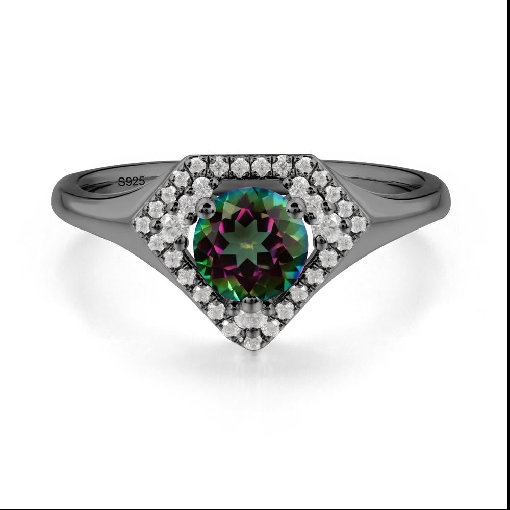 Round Mystic Topaz Double Halo Ring - LUO Jewelry #metal_black finish sterling silver