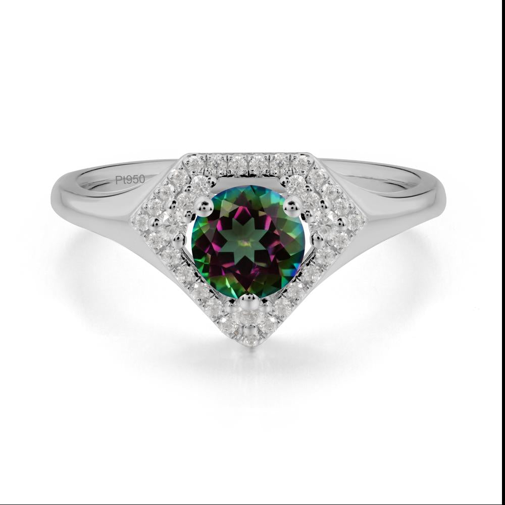 Round Mystic Topaz Double Halo Ring - LUO Jewelry #metal_platinum
