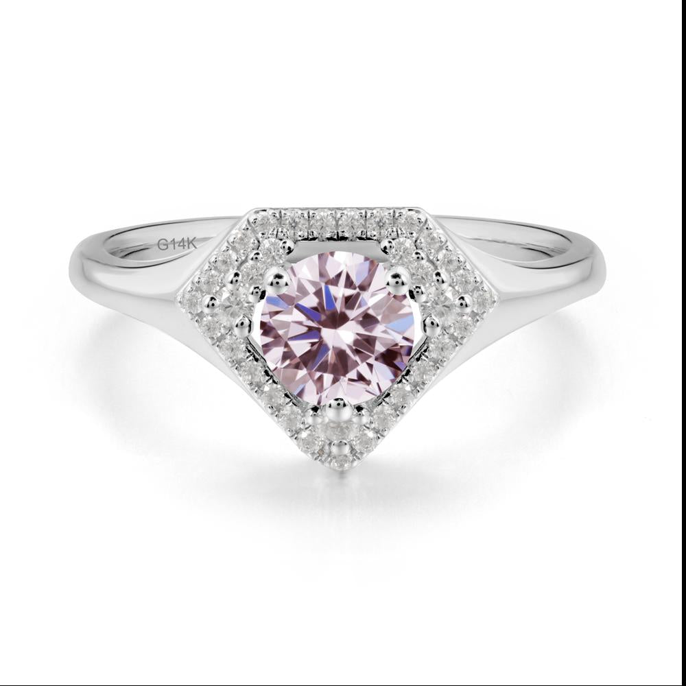 Round Pink Cubic Zirconia Double Halo Ring - LUO Jewelry #metal_14k white gold