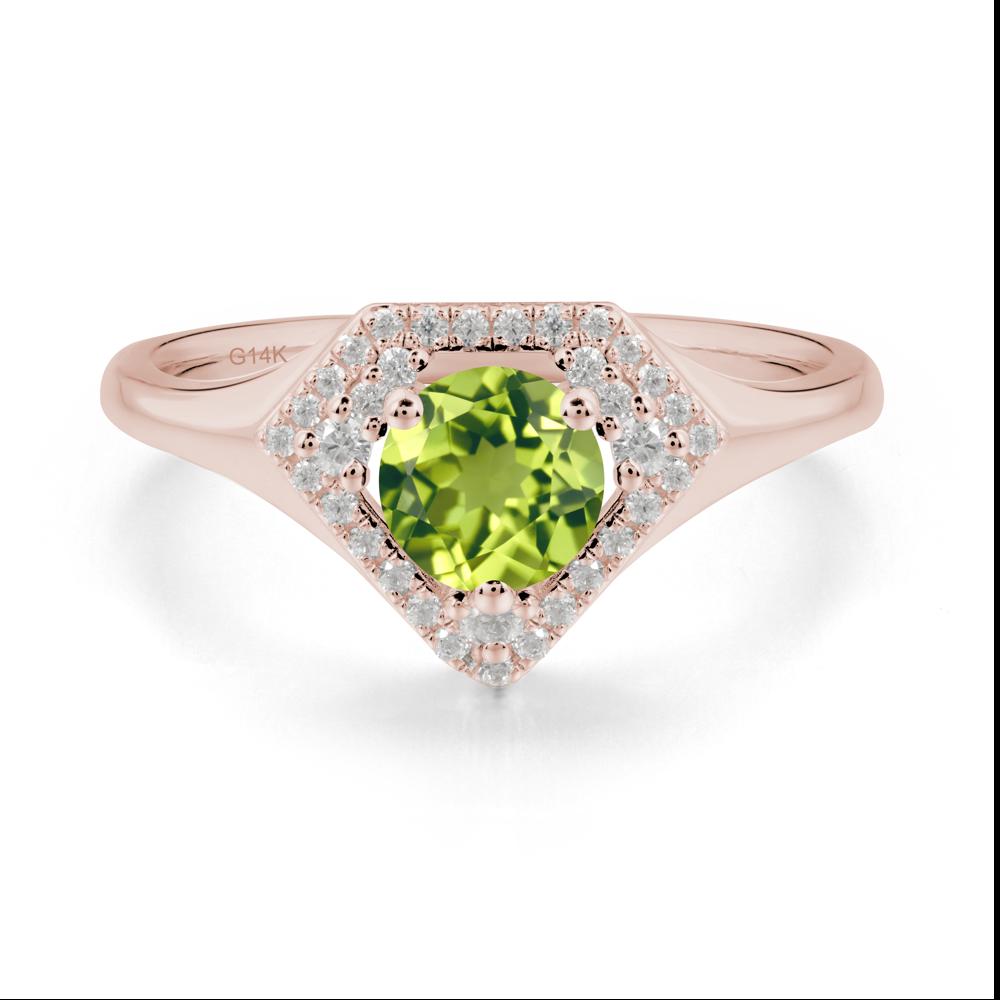 Round Peridot Double Halo Ring - LUO Jewelry #metal_14k rose gold
