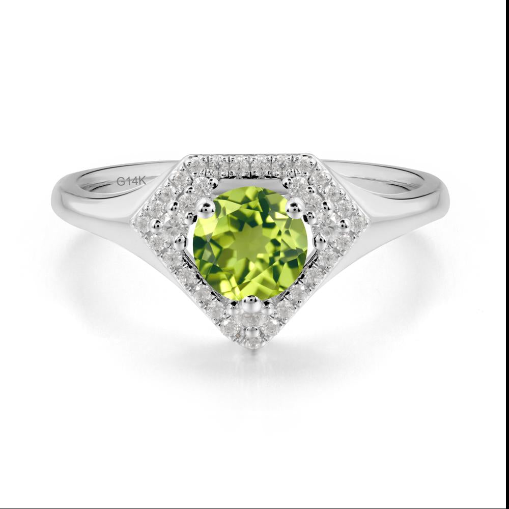 Round Peridot Double Halo Ring - LUO Jewelry #metal_14k white gold