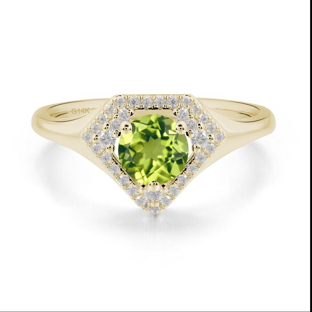 Round Peridot Double Halo Ring - LUO Jewelry #metal_14k yellow gold