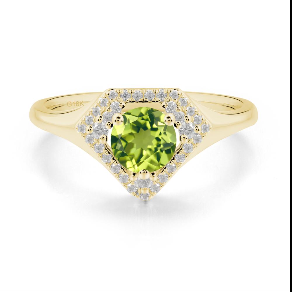 Round Peridot Double Halo Ring - LUO Jewelry #metal_18k yellow gold