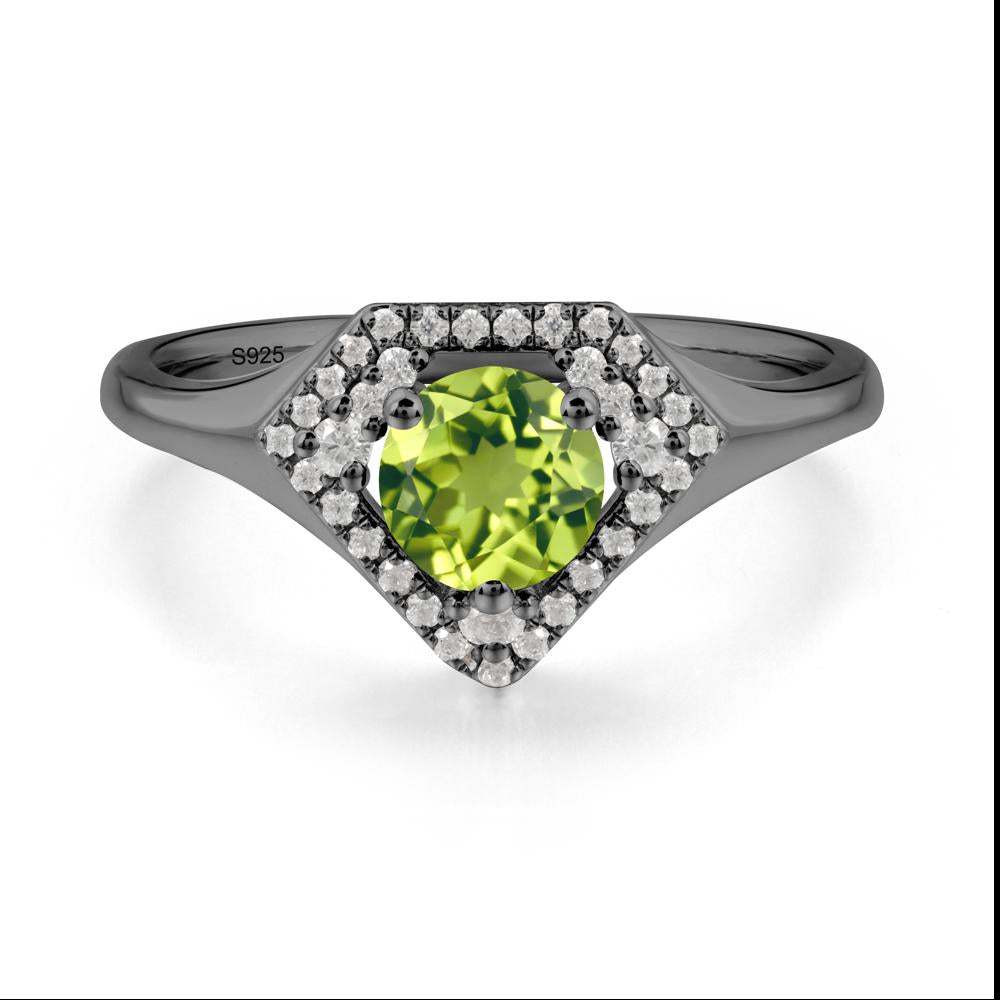 Round Peridot Double Halo Ring - LUO Jewelry #metal_black finish sterling silver