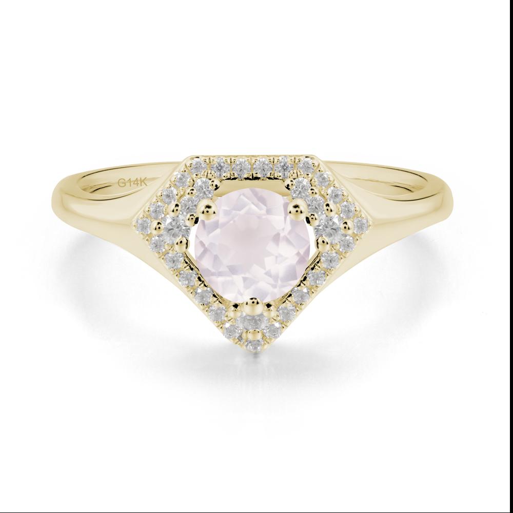 Double Halo Rose Quartz Ring - LUO Jewelry #metal_14k yellow gold