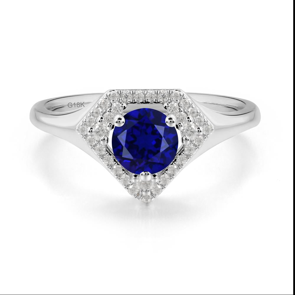 Double Halo Sapphire Ring - LUO Jewelry #metal_18k white gold