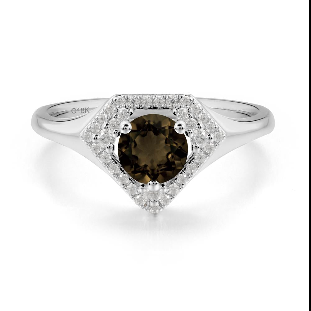 Round Smoky Quartz Double Halo Ring - LUO Jewelry #metal_18k white gold