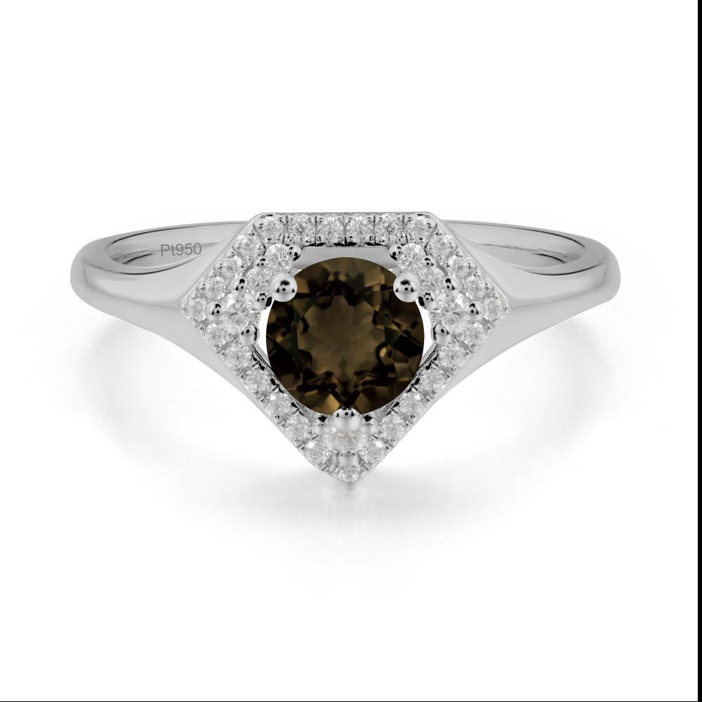 Round Smoky Quartz Double Halo Ring - LUO Jewelry #metal_platinum