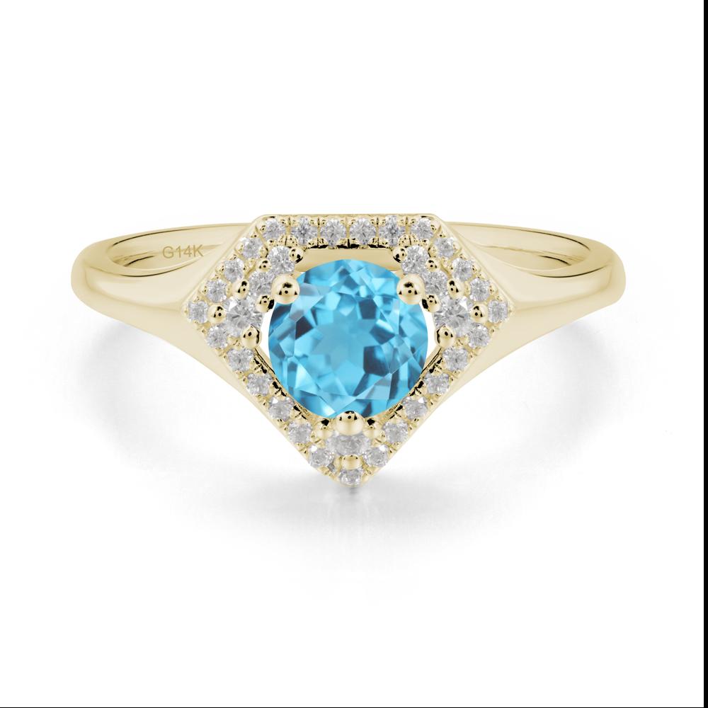 Double Halo Swiss Blue Topaz Ring - LUO Jewelry #metal_14k yellow gold