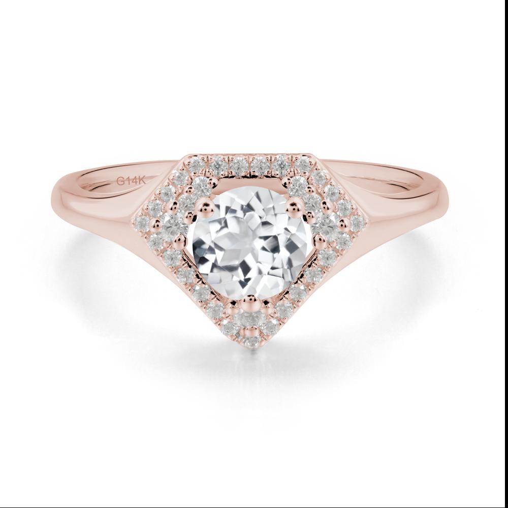 Round White Topaz Double Halo Ring - LUO Jewelry #metal_14k rose gold