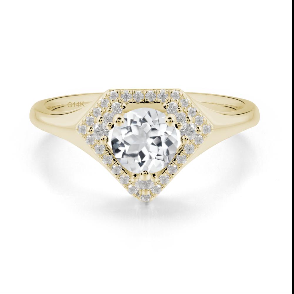 Round White Topaz Double Halo Ring - LUO Jewelry #metal_14k yellow gold