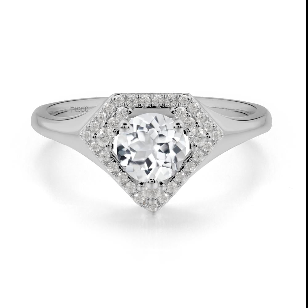 Round White Topaz Double Halo Ring - LUO Jewelry #metal_platinum