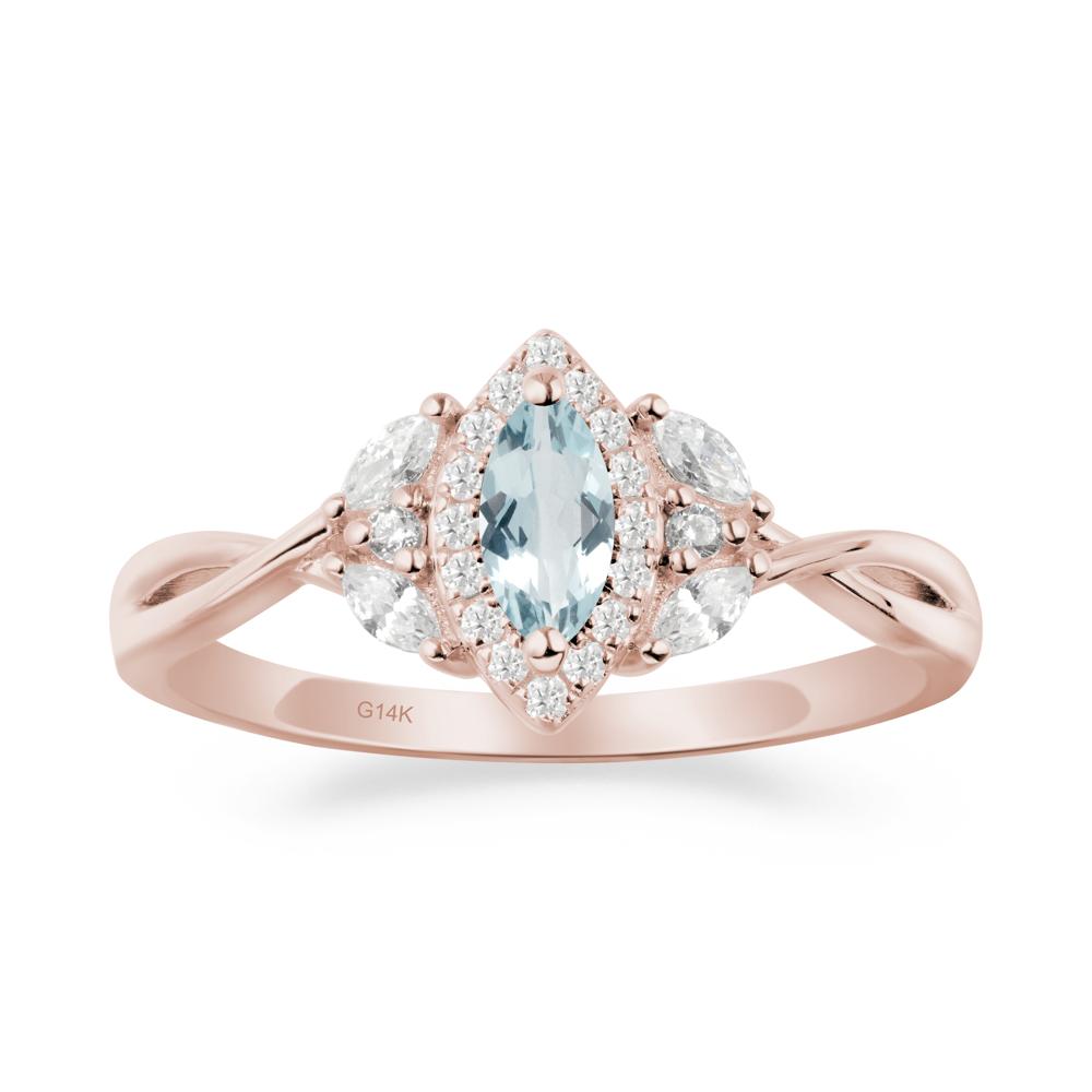 Twisted Band Marquise Aquamarine Halo Ring - LUO Jewelry #metal_14k rose gold