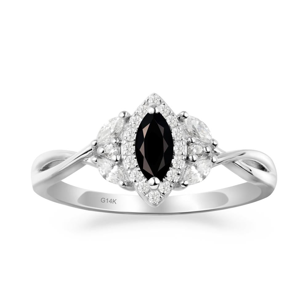 Marquise Black Spinel Ring with Twisted Band - LUO Jewelry #metal_14k white gold