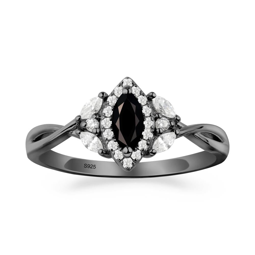 Marquise Black Spinel Ring with Twisted Band - LUO Jewelry #metal_black finish sterling silver