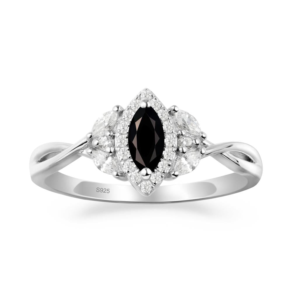 Marquise Black Spinel Ring with Twisted Band - LUO Jewelry #metal_sterling silver