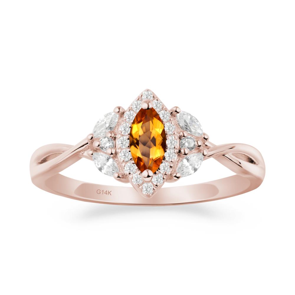 Twisted Band Marquise Citrine Halo Ring - LUO Jewelry #metal_14k rose gold