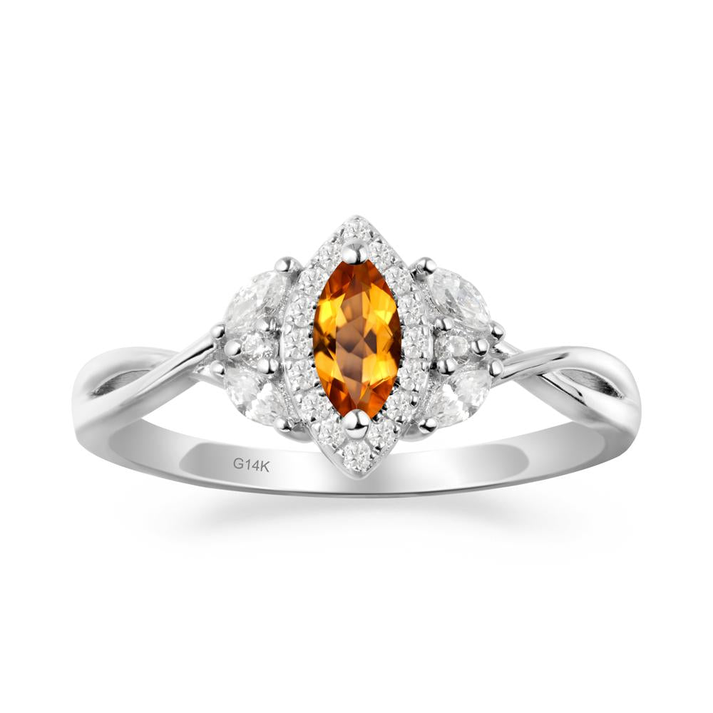 Twisted Band Marquise Citrine Halo Ring - LUO Jewelry #metal_14k white gold