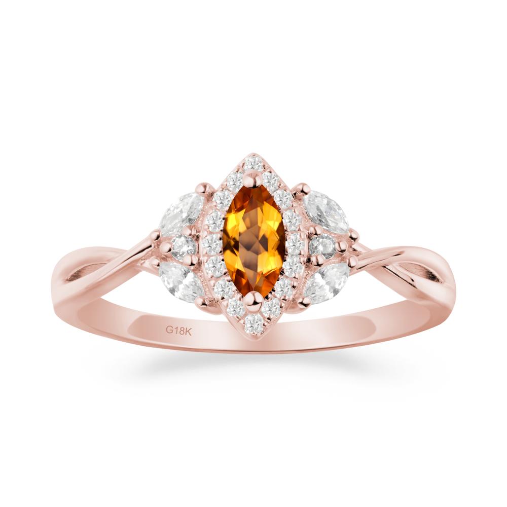 Twisted Band Marquise Citrine Halo Ring - LUO Jewelry #metal_18k rose gold