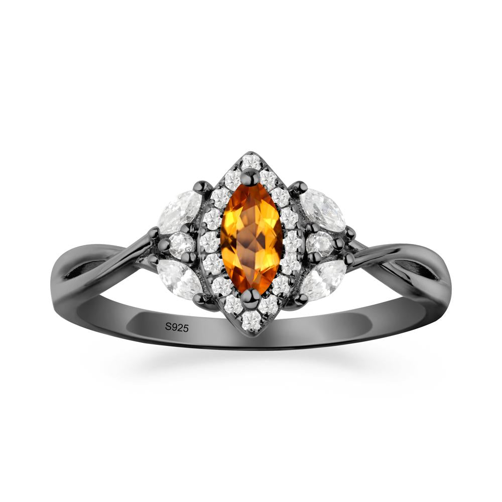 Twisted Band Marquise Citrine Halo Ring - LUO Jewelry #metal_black finish sterling silver