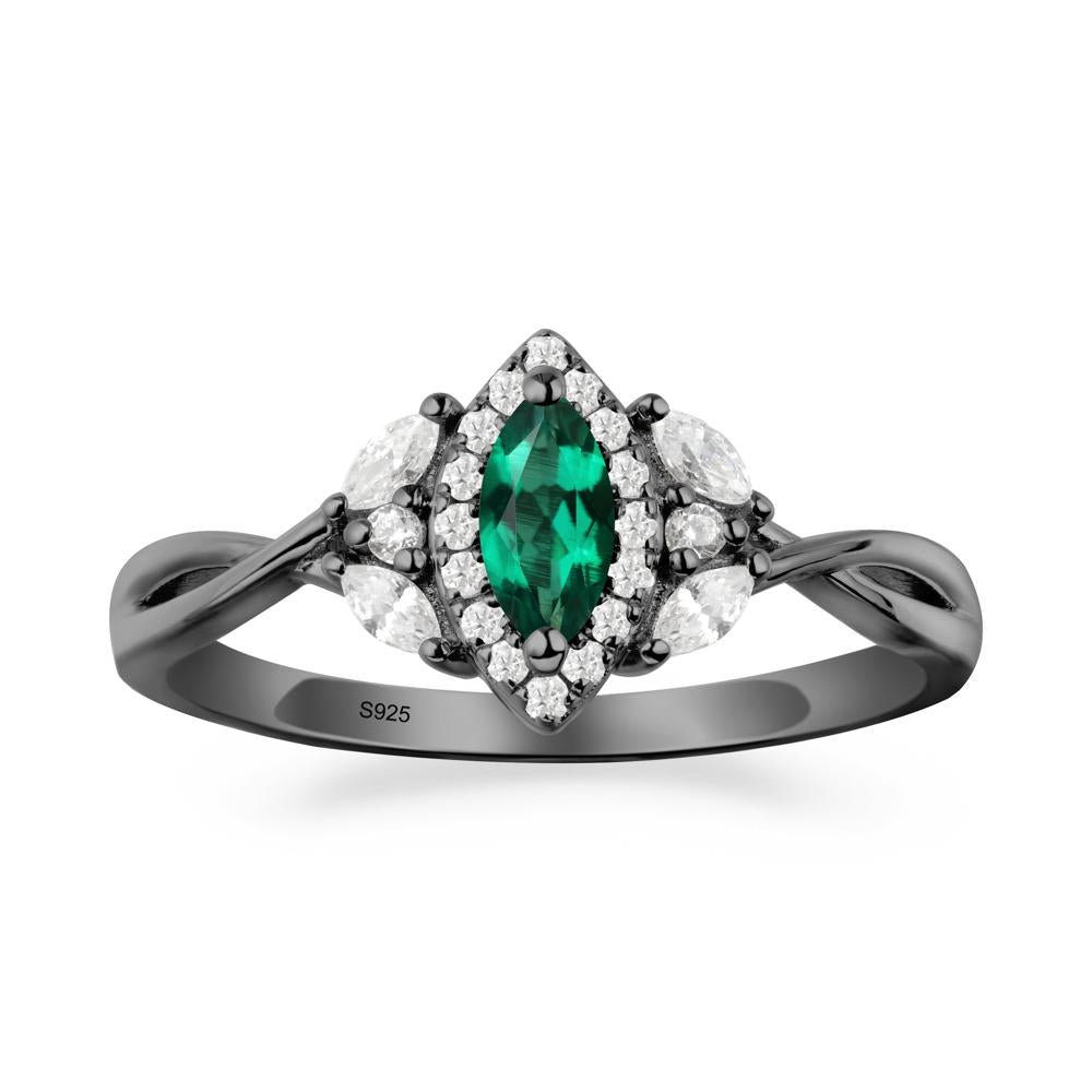 Twisted Band Marquise Emerald Halo Ring - LUO Jewelry #metal_black finish sterling silver
