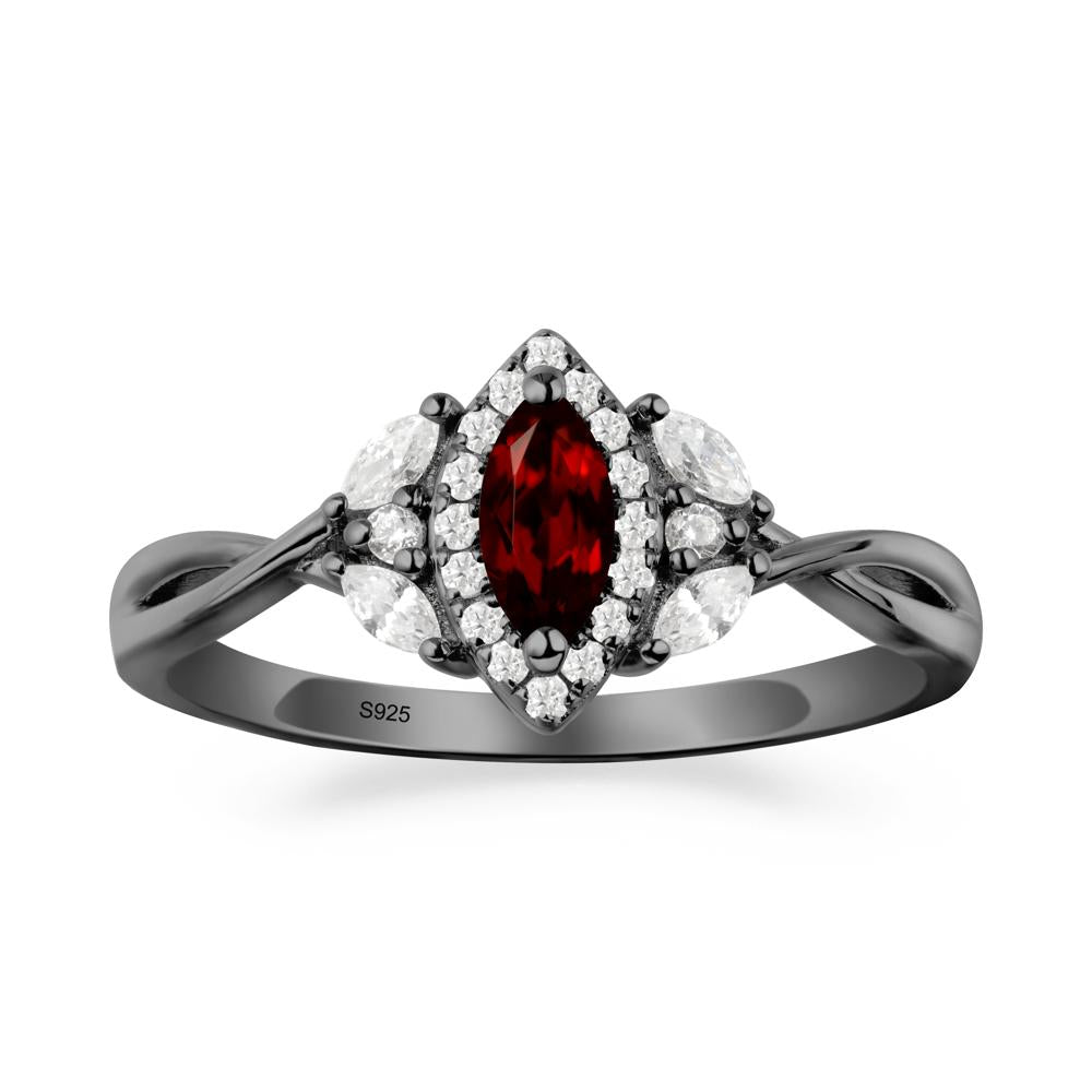 Marquise Garnet Ring with Twisted Band - LUO Jewelry #metal_black finish sterling silver